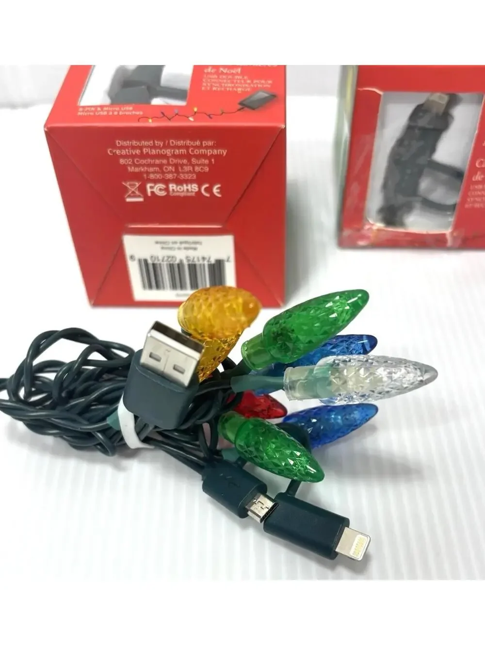 Dual-Tip Charge Sync Cable Christmas Lights Glow 3 Sets USB Phone Charger NEW